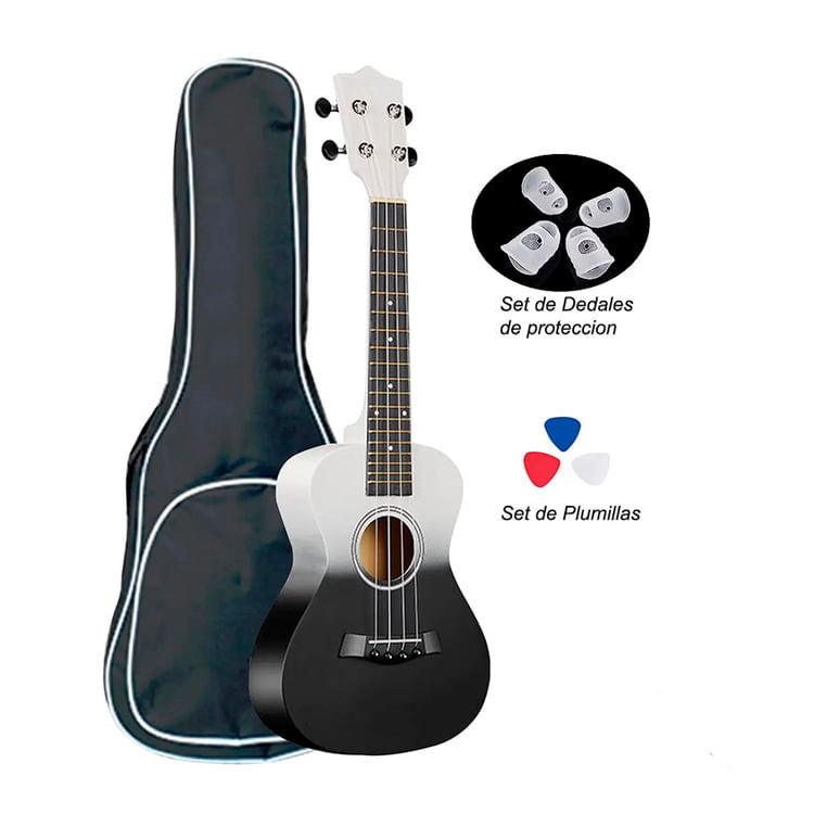 Imagen 2 del producto Ukelele concierto, 23"", cuerpo tilo, mástil okoume, acabado mate, funda, blanco y negro
