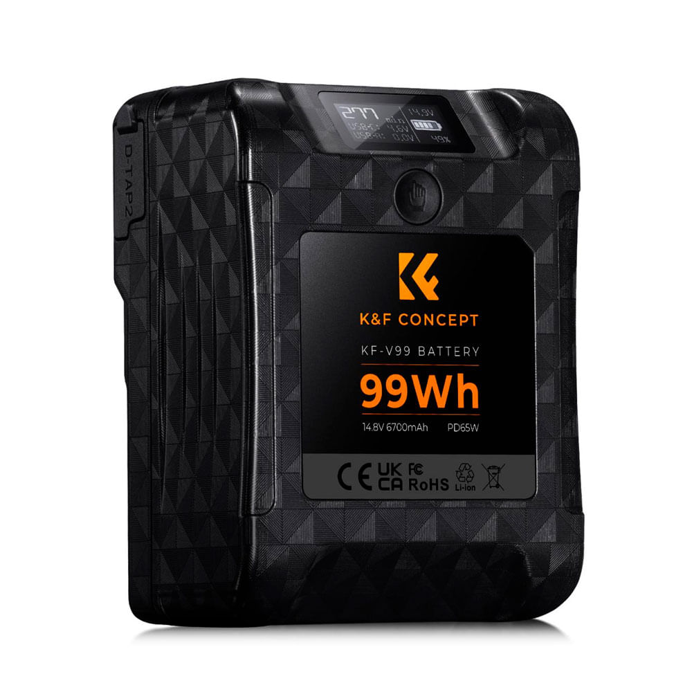 Batería V Mount, K&F Concept KF28.0024, 99Wh, 6700mAh, carga rápida, OLED