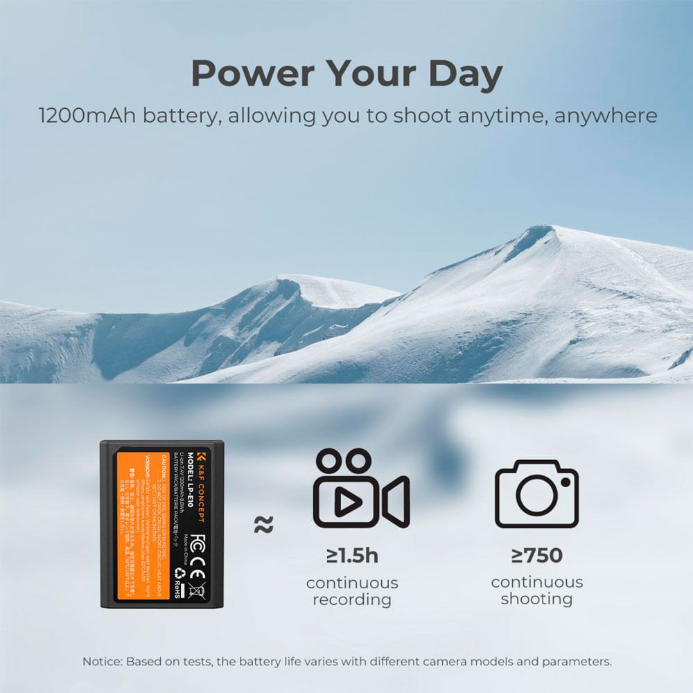 Imagen 2 del producto Combo: Cargador dual K&F Concept con doble ranura y 2 baterías LP-E10 de 1200mAh, USB-C/Micro USB, para Canon EOS, negro