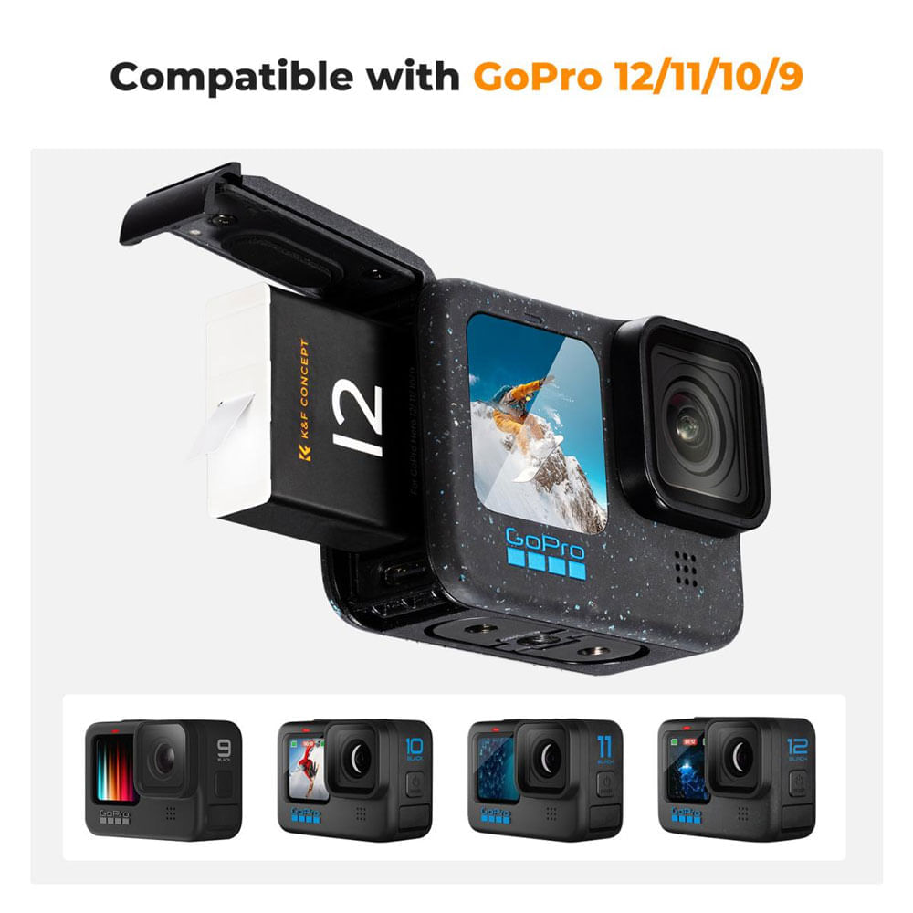 Imagen 2 del producto Combo: Cargador triple K&F Concept + 3 baterías para GoPro Hero 12/11/10/9, 1730 mAh, carga simultánea, LED