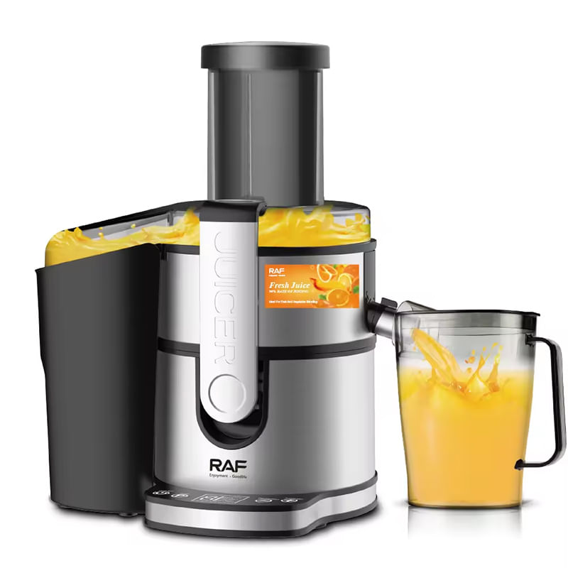 Extractor eléctrico digital RAF R2700 de 800W, 1L de capacidad, 3 velocidades, acero inoxidable, gris