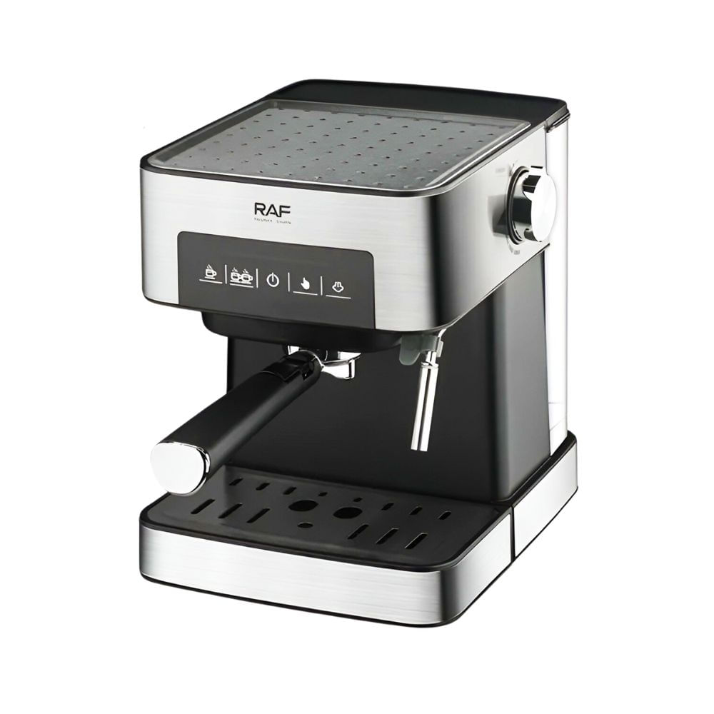 Cafetera espresso RAF R136 850W con bomba 15 bares, depósito 1.6L, espumador de leche, display digital