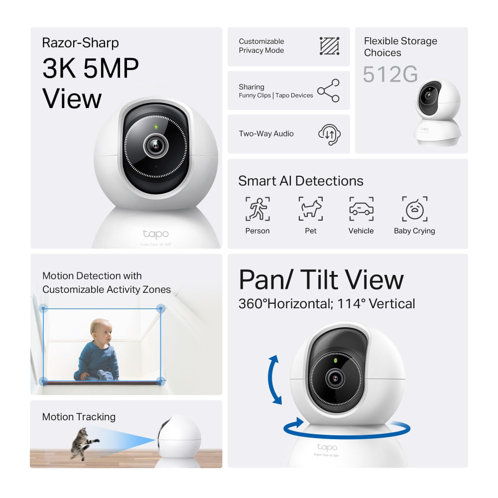 Imagen 2 del producto Cámara de seguridad Tapo C230 para interior 5MP-3K, detección IA avanzada, 512GB Micro-SD, Audio, visión nocturna avanzada
