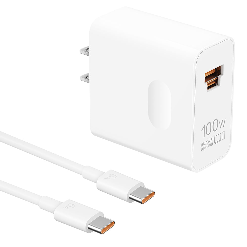 Cargador de pared Supercharge Huawei 100W, cable de datos USB Tipo-C a USB Tipo-C, 1m, blanco