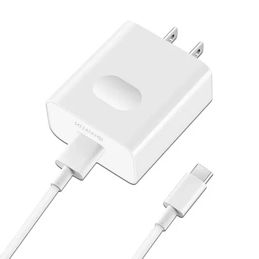 Cargador de pared Supercharge Huawei 22.5W, cable de datos USB Tipo-A a USB Tipo-C, 30 cm, blanco
