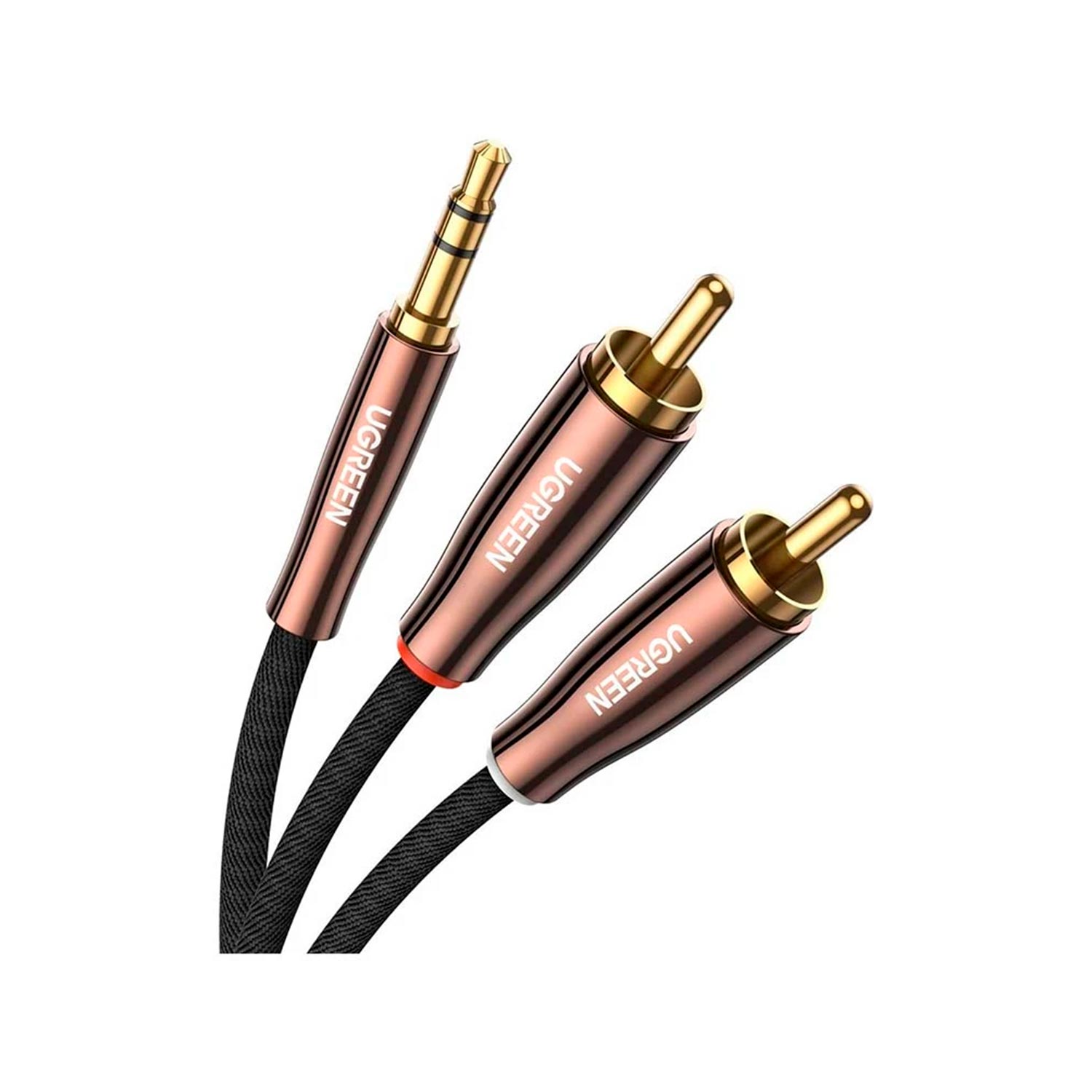 Cable adaptador Ugreen AV170-80847, 3.5mm a 2RCA, 2m, trenzado, cobre, bidireccional