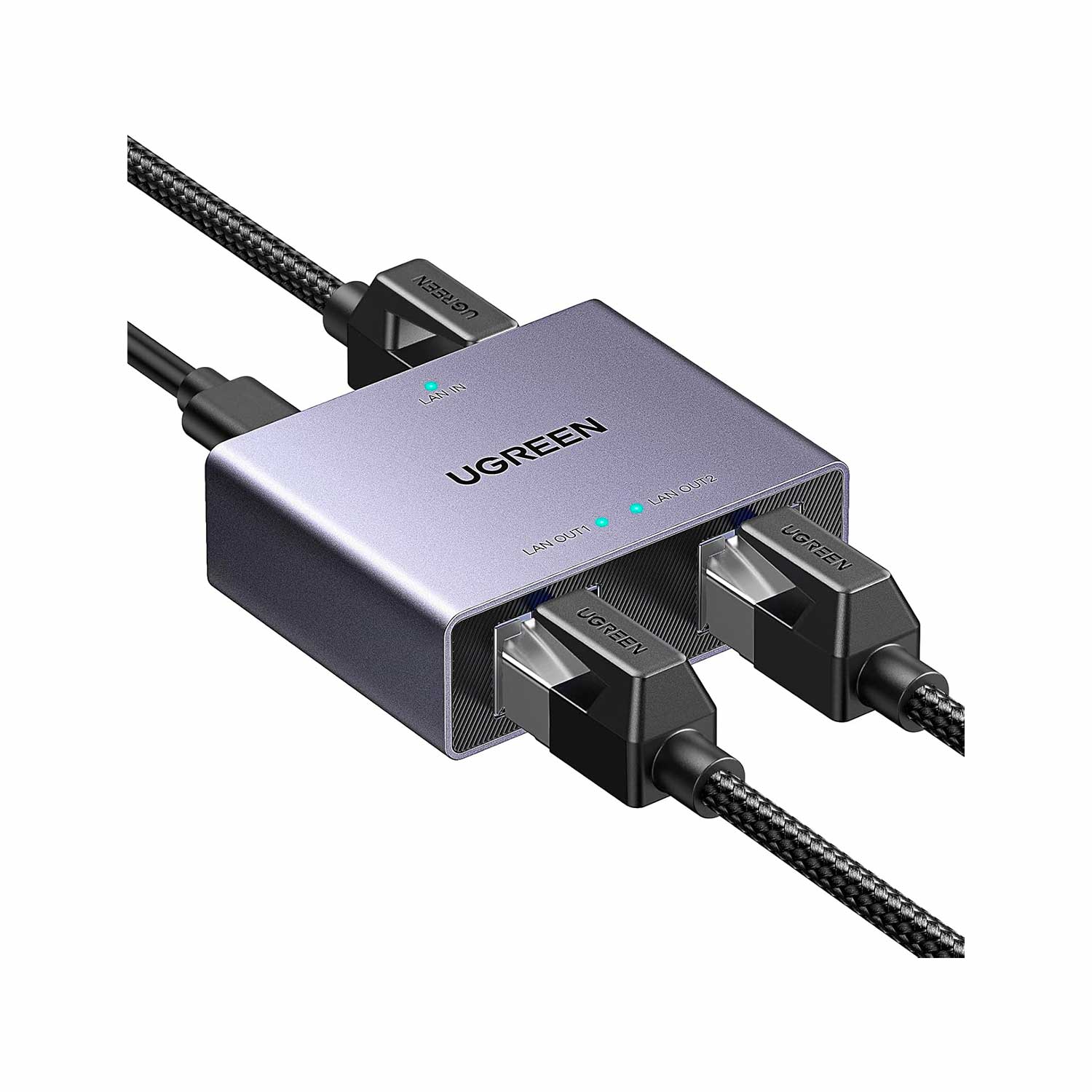 Imagen 1 del producto Divisor Ethernet Ugreen NW301-45311, 1 a 2 puertos RJ45, 1000 Mbps, plug and play, carcasa aluminio