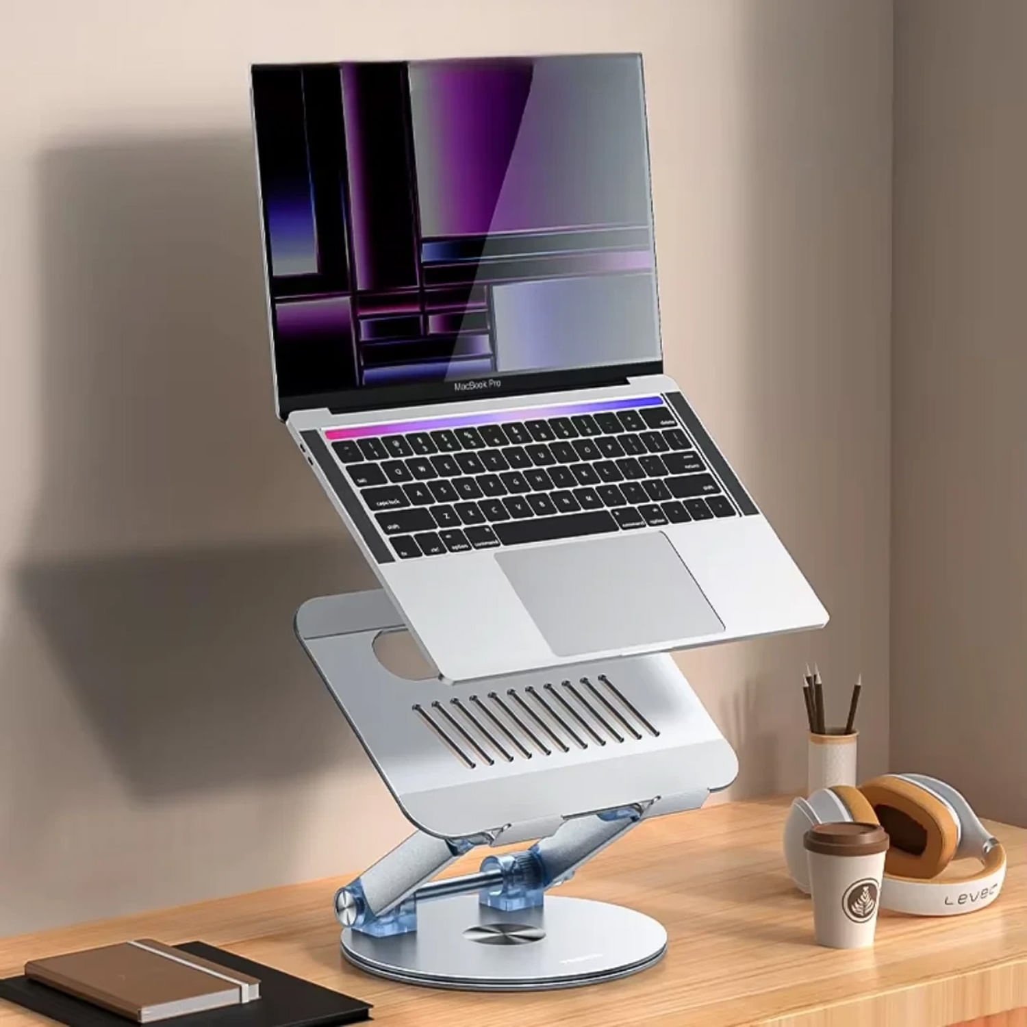 Imagen 2 del producto Soporte laptop Yesido LP06, plegable, giratorio 360°, aluminio, altura ajustable, antideslizante