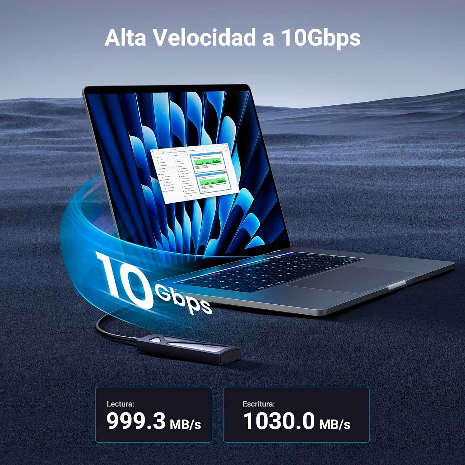 Imagen 2 del producto Case Ugreen CM767, SSD M.2 NVMe/SATA, USB 3.2, 10Gbps, disipación aluminio