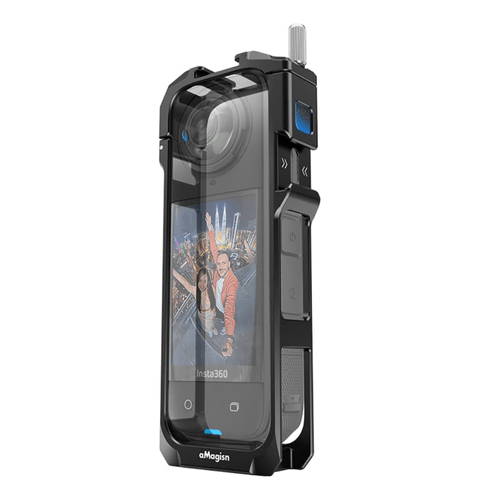 Carcasa de aluminio + protector de lentes de silicona para insta360 x5, negro