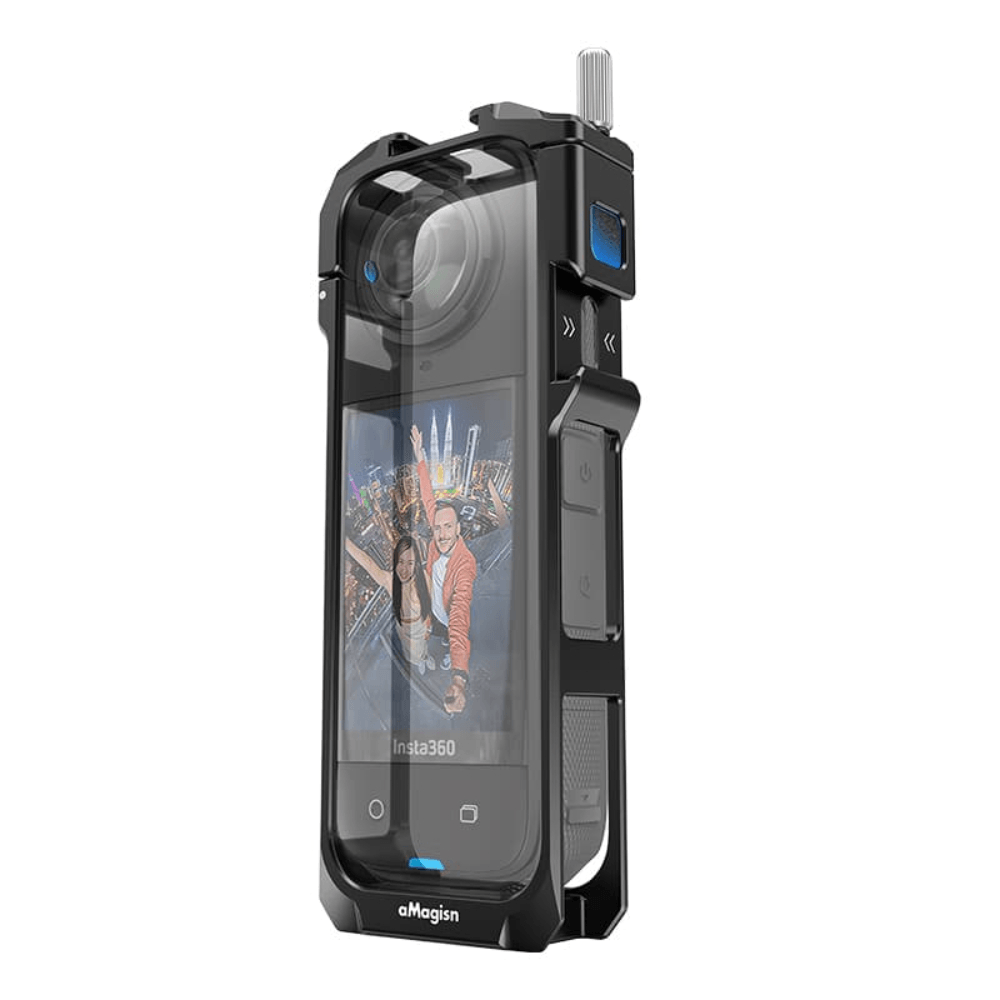 Carcasa de aluminio + protector de lentes de silicona para insta360 x5, negro