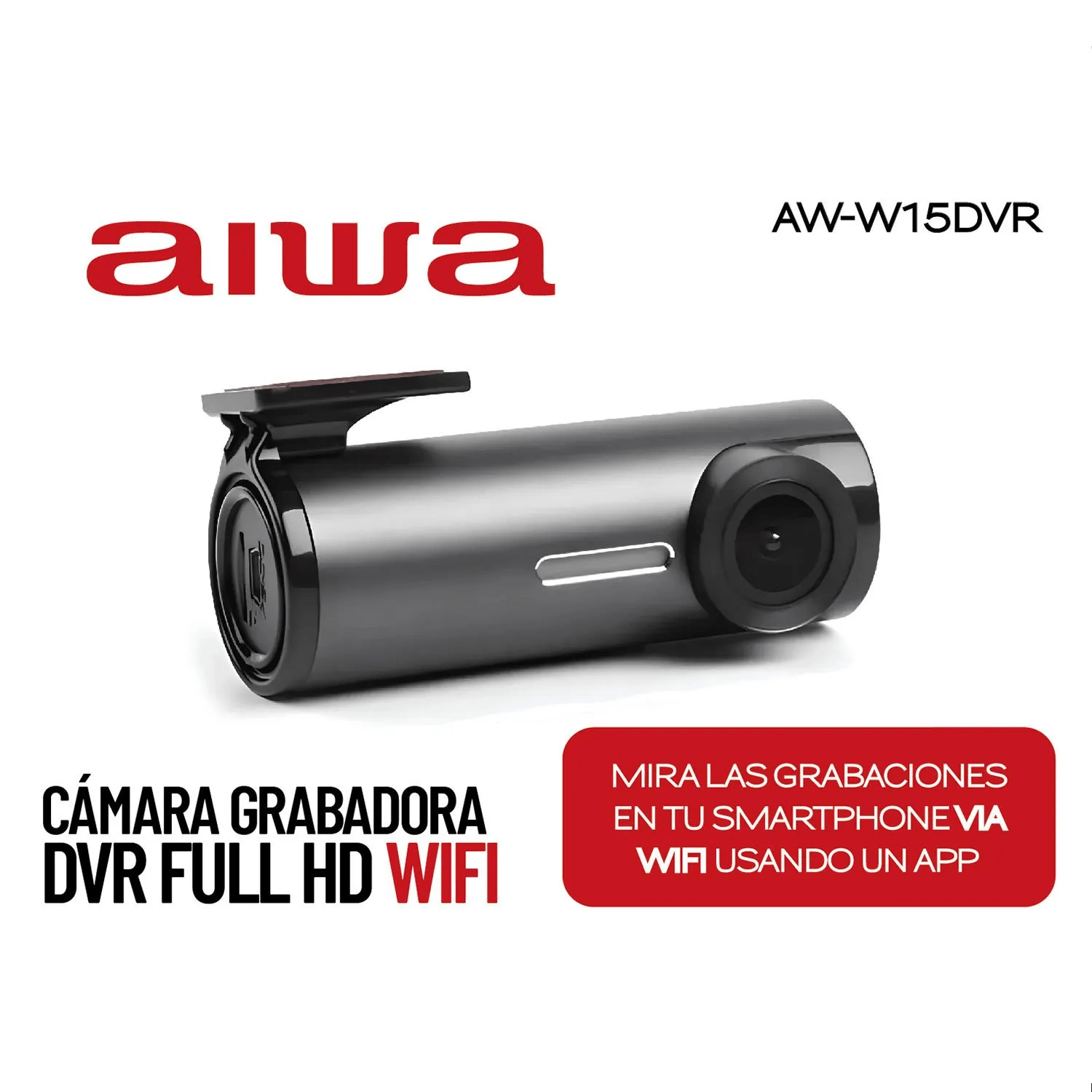 Imagen 2 del producto Cámara para auto AIWA AW-W15DVR, DVR Full HD, Wi-Fi, visión nocturna, sensor de movimiento