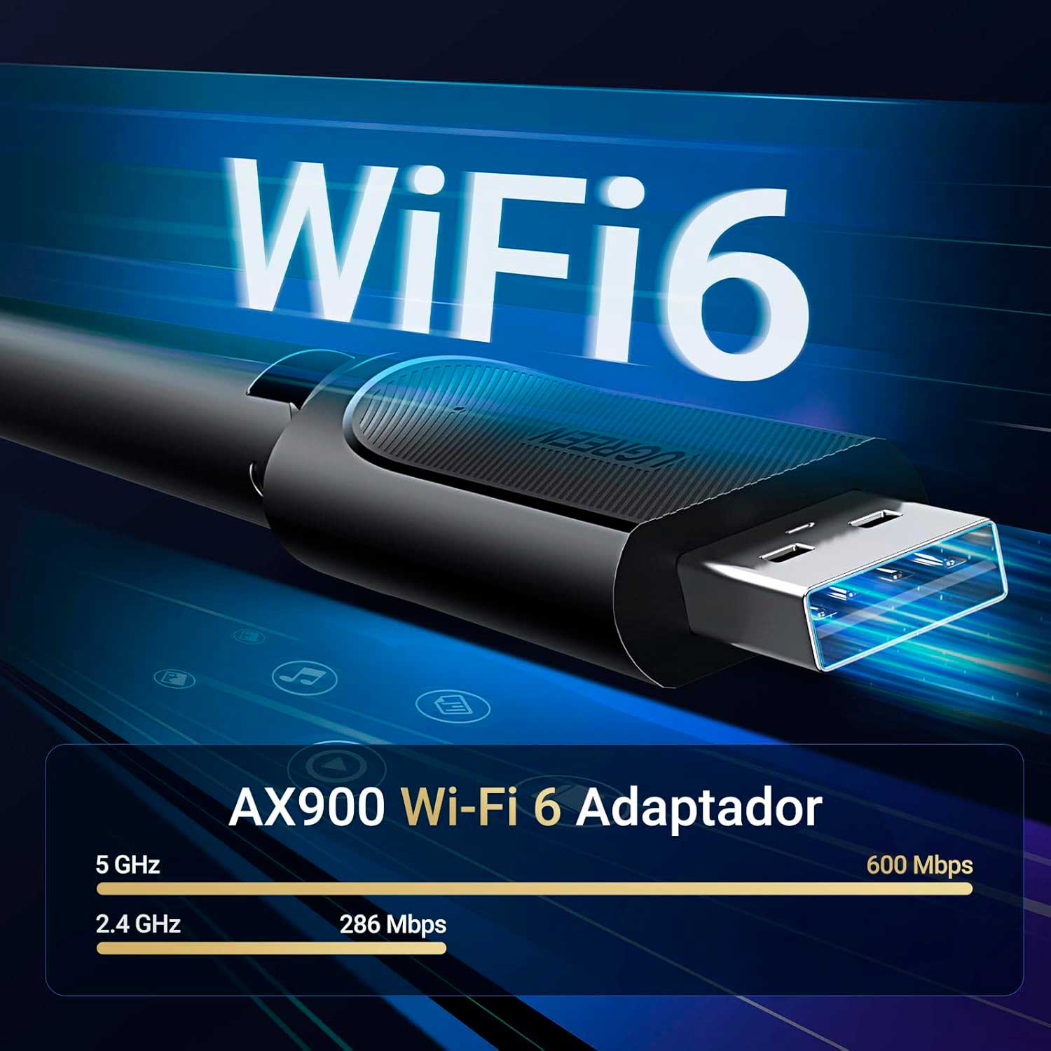 Imagen 2 del producto Adaptador Wi-Fi Ugreen CM763 AX900, USB, Wi-Fi 6, 2.4GHz/5GHz, antena 6dBi