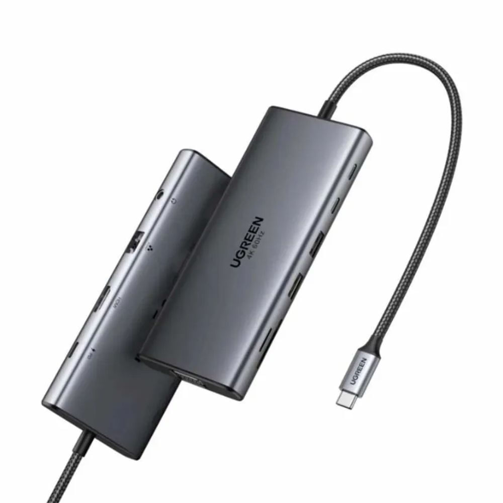 Hub Ugreen 11 en 1, USB-C a HDMI/VGA/USB-A/SD/RJ45/3.5mm, PD 100W, CM639-45520