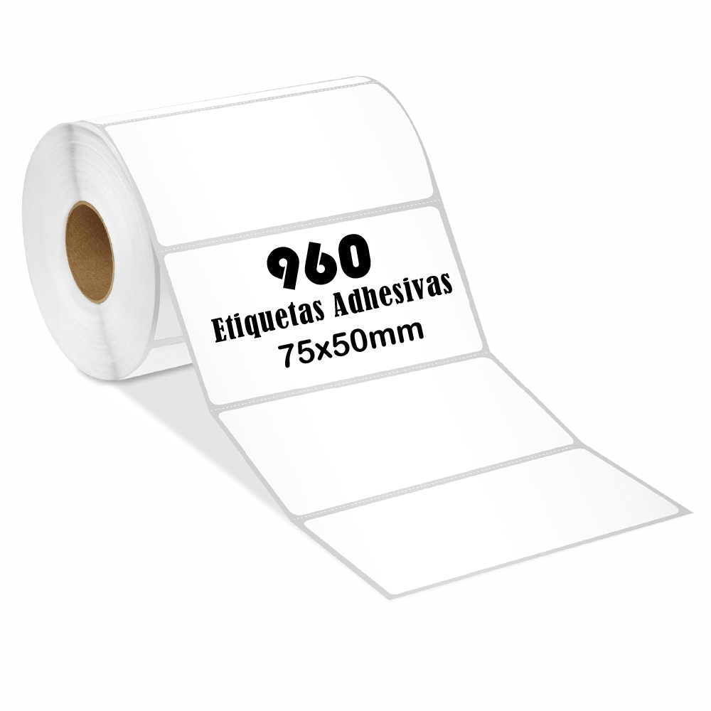 Imagen 1 del producto Rollo 960 etiquetas térmica adhesiva 7.5x5cm, blanco