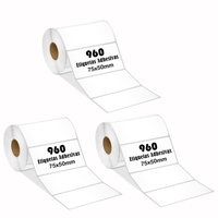 Rollos etiquetas térmicas adhesivas 7.5x5cm, pack de 3 rollos, blanco