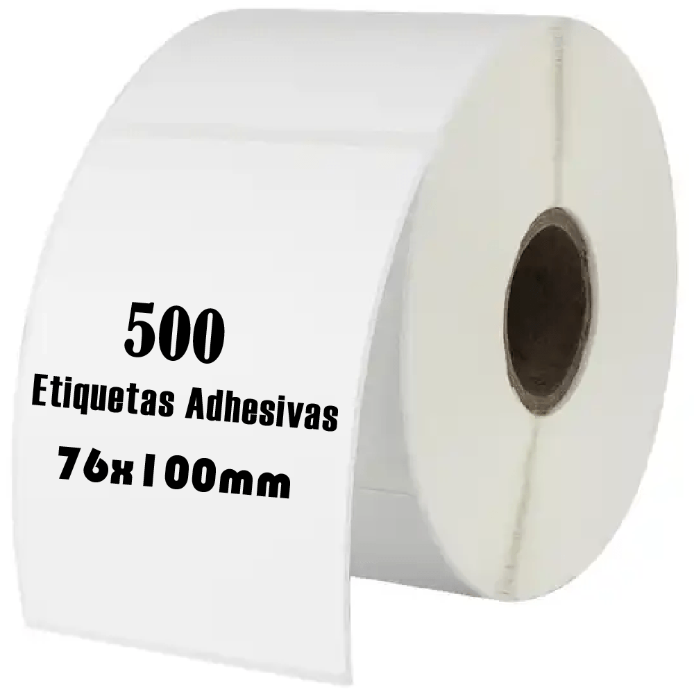 Rollo 500 etiquetas térmica adhesiva 7.6x10cm, blanco