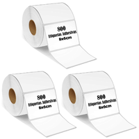 Rollos etiquetas térmicas adhesivas 8x6cm, pack de 3 rollos, blanco