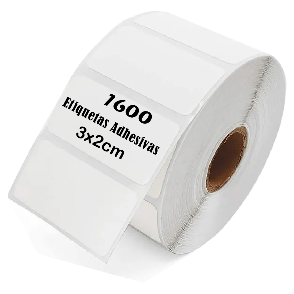 Rollo 1600 etiquetas térmica Adhesiva 3x2cm, blanco