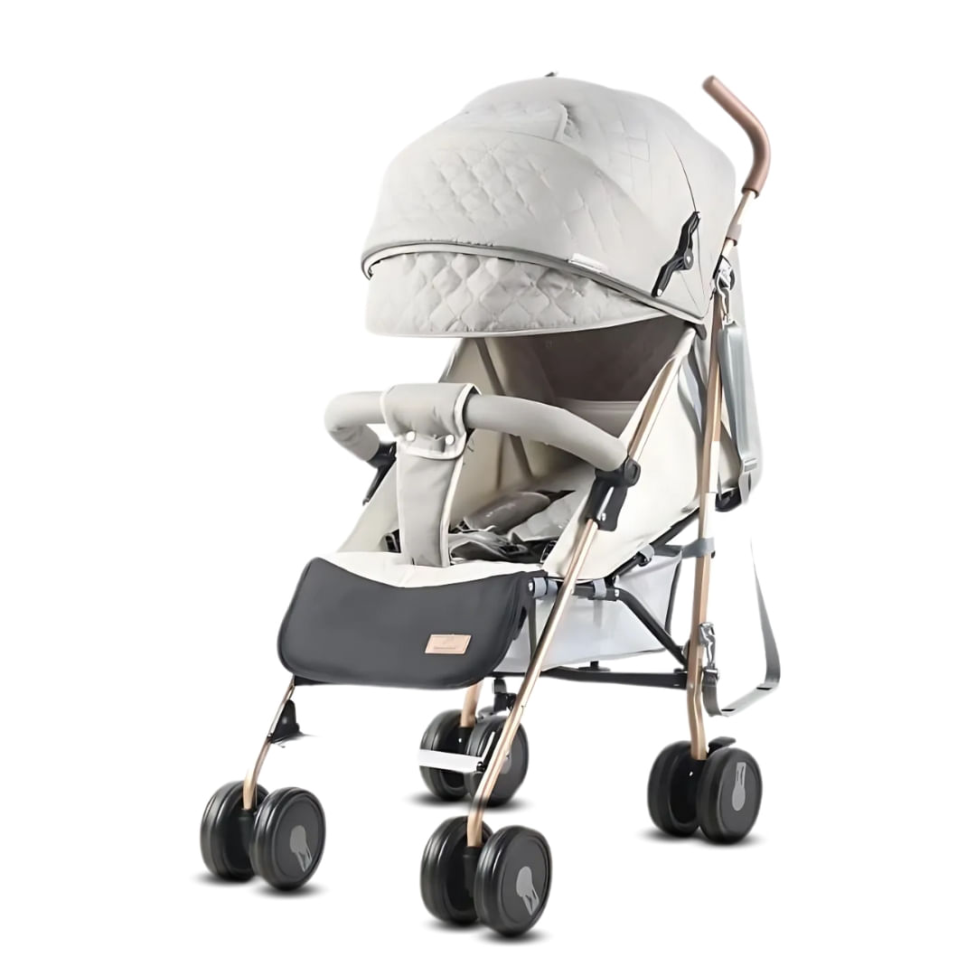 Coche bastón de lujo Beauti Plus blanco, asiento reclinable, llantas EVA, capota expandible y arnés de 5 puntos