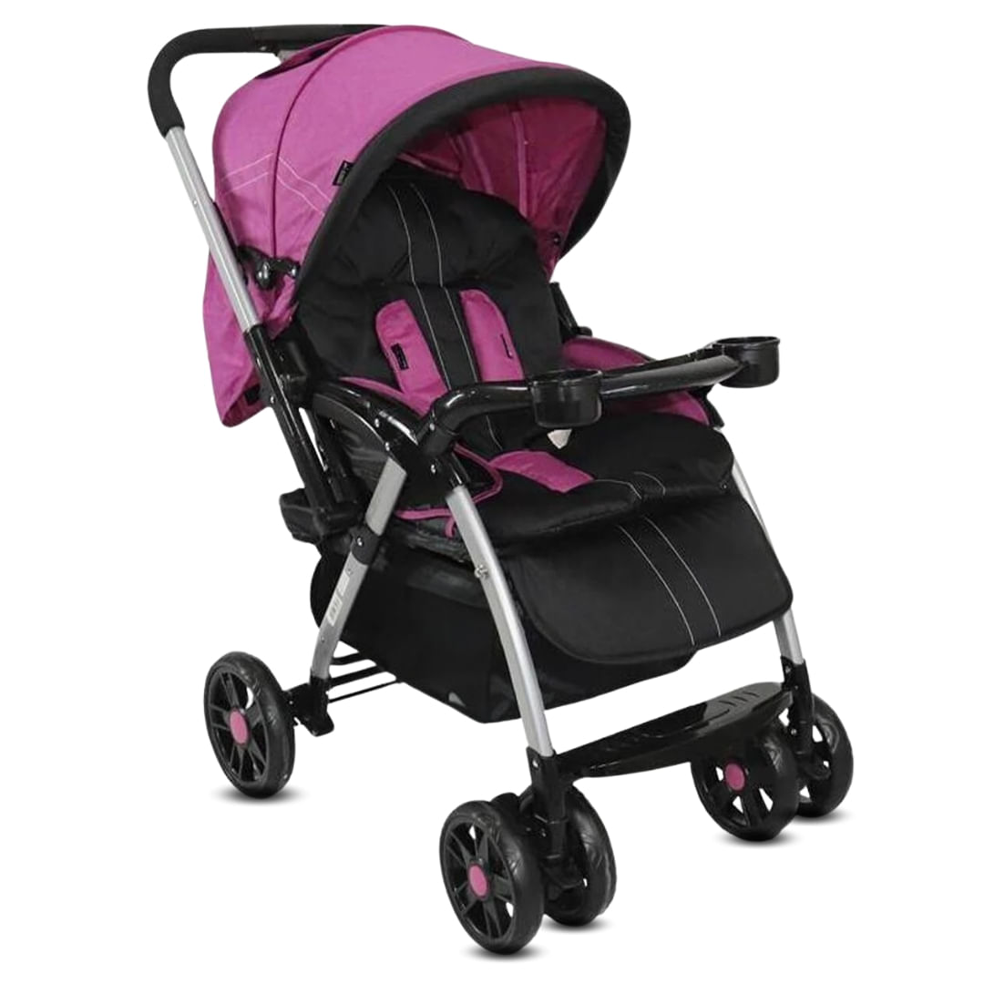 Coche cuna de lujo Kendric, reclinable, capota expandible, bandeja desmontable, arnés 5 puntos, rosa