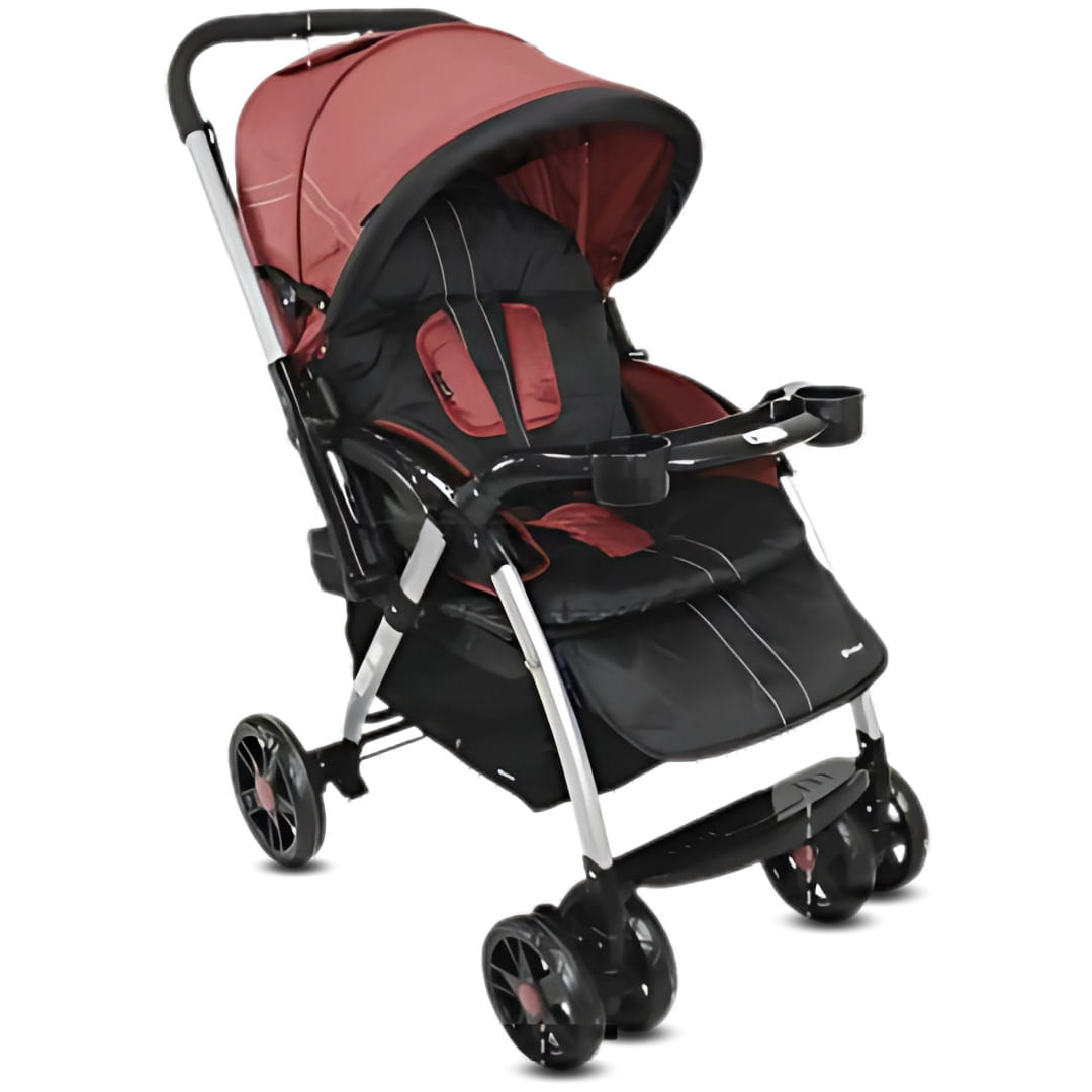 Coche cuna de lujo Kendric, reclinable, capota expandible, bandeja desmontable, arnés 5 puntos, rojo