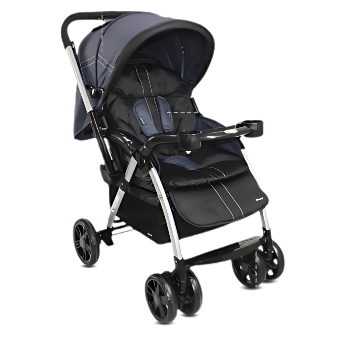 Coche cuna de lujo Kendric, reclinable, capota expandible, bandeja desmontable, arnés 5 puntos, azul