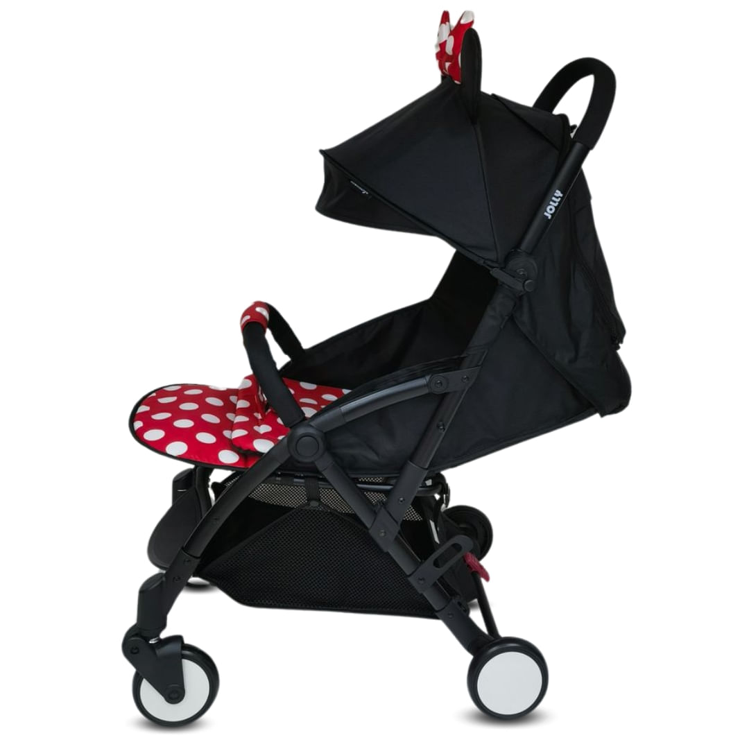 Coche bastón de lujo Minnie Comfort, diseño temático, asiento acolchado, toldo amplio, plegable, edición limitada negro