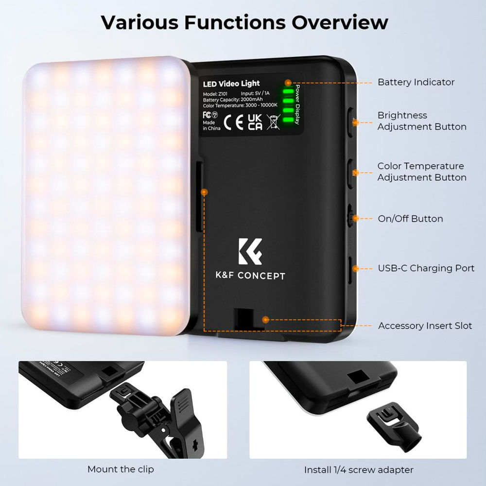 Imagen 2 del producto Luz continua portátil K&F Concept KF34.034 Bi-Color, negro