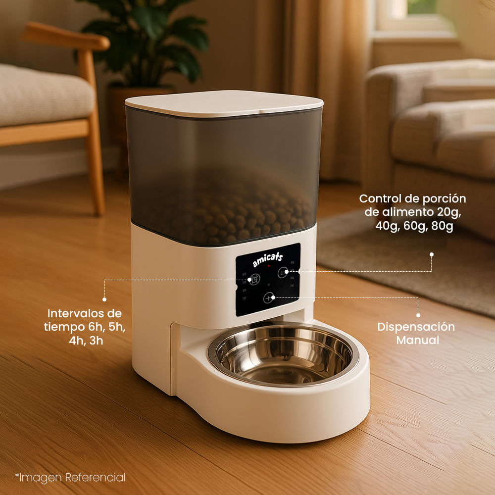 Imagen 2 del producto Comedero automático programable 6 litros, sin Wi-Fi, control de porciones y horarios, blanco
