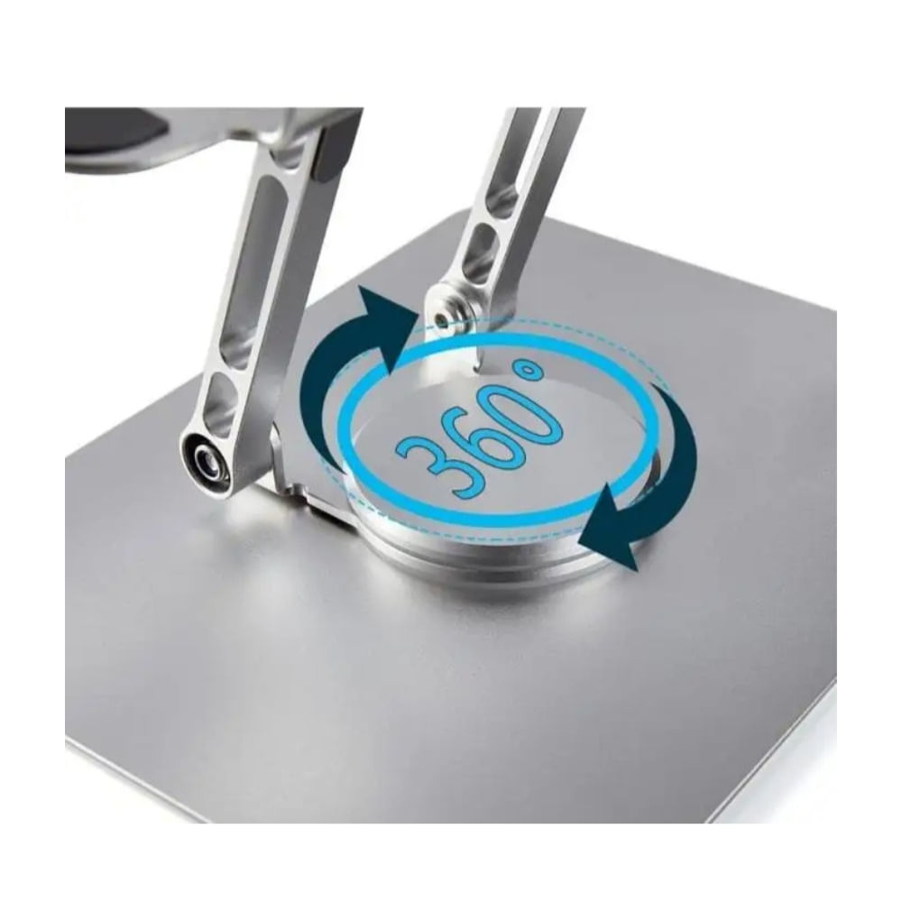 Imagen 2 del producto Soporte plegable giratorio para laptop, altura y ángulo regulable, 360°, metal plateado, antideslizante
