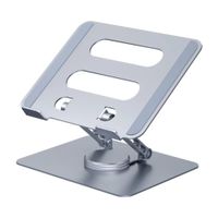 Soporte plegable giratorio para laptop, altura y ángulo regulable, 360°, metal plateado, antideslizante