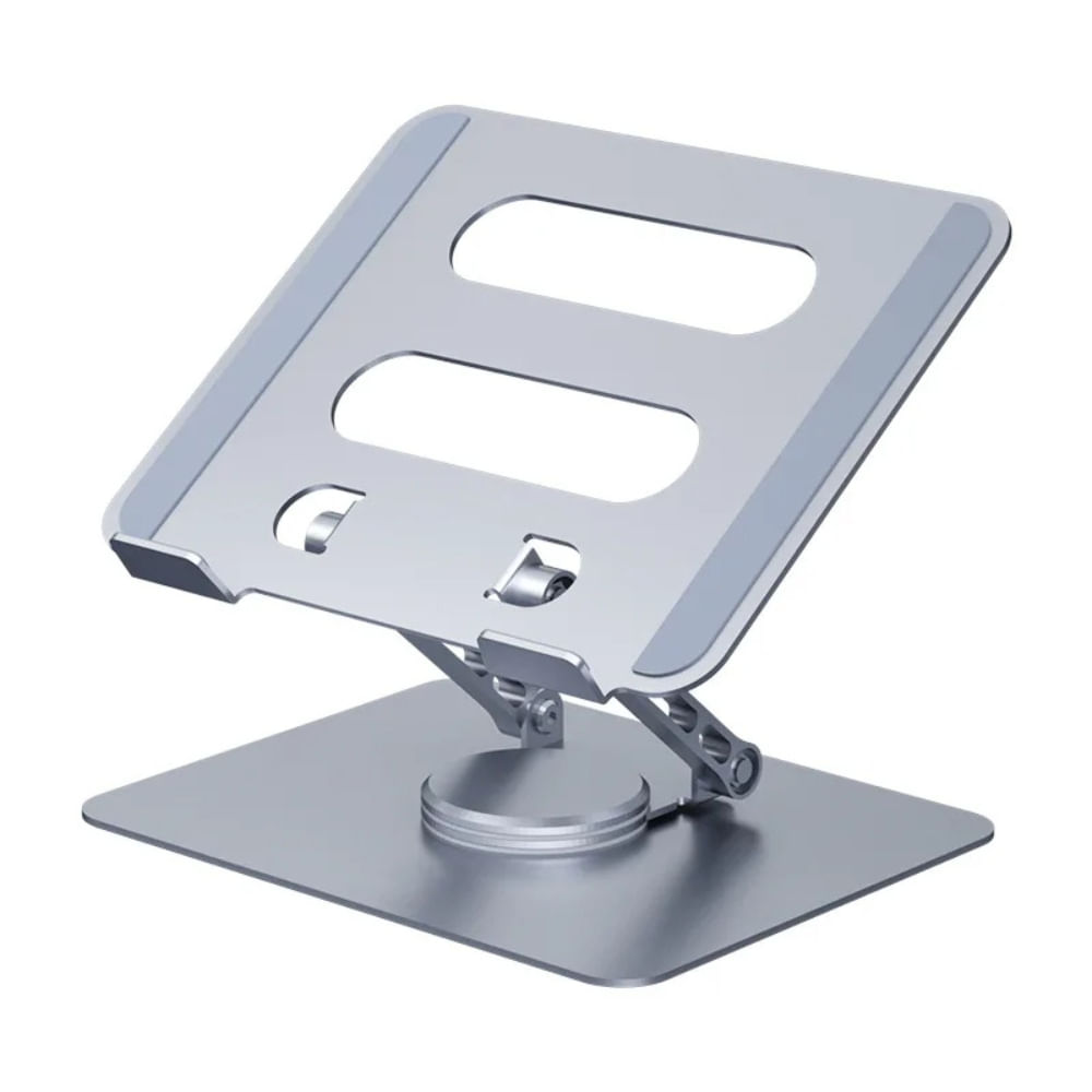 Imagen 1 del producto Soporte plegable giratorio para laptop, altura y ángulo regulable, 360°, metal plateado, antideslizante