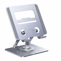 Soporte 360° regulable y giratorio para tablet, aluminio antideslizante, altura ajustable, plegable, hasta 12"", plata