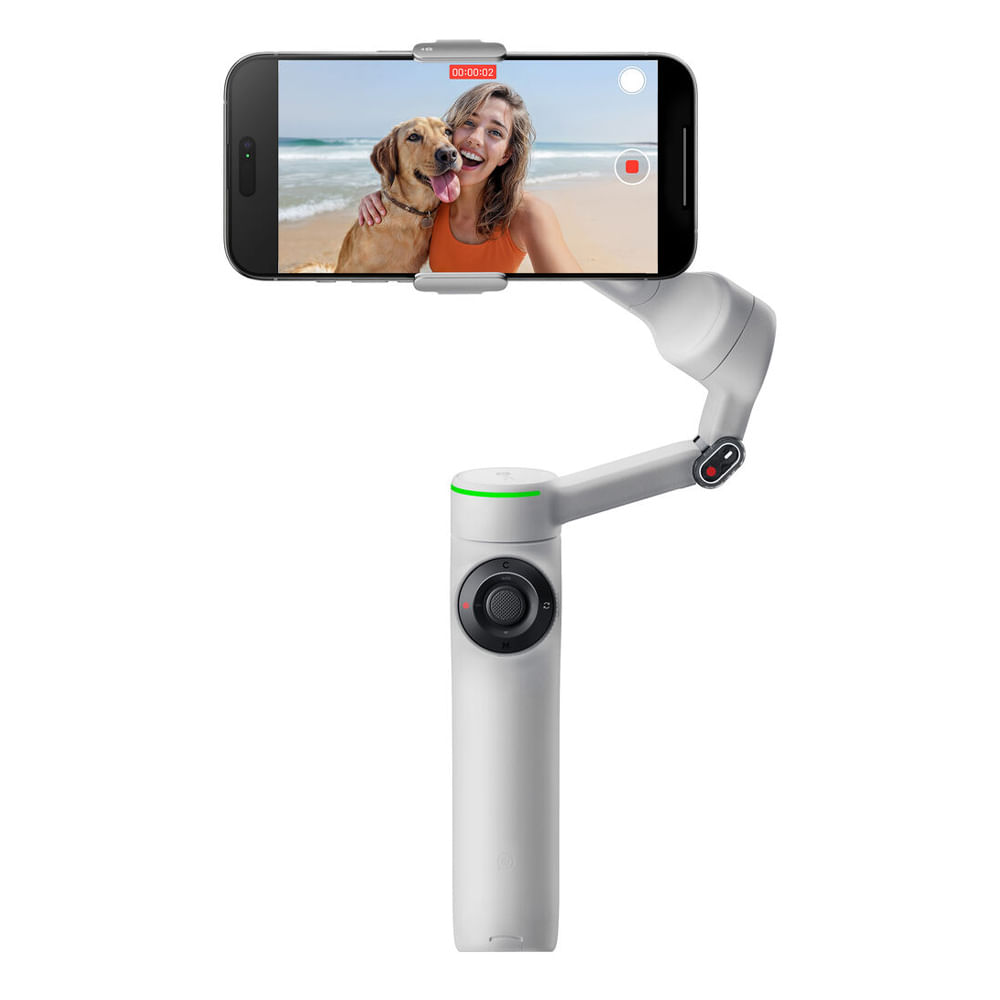 Estabilizador de celular Insta360 Flow 2 Pro trípode y selfie stick, 3 ejes, rotación 360°, IA avanzada, batería 10h, carga móvil, plegable, gris