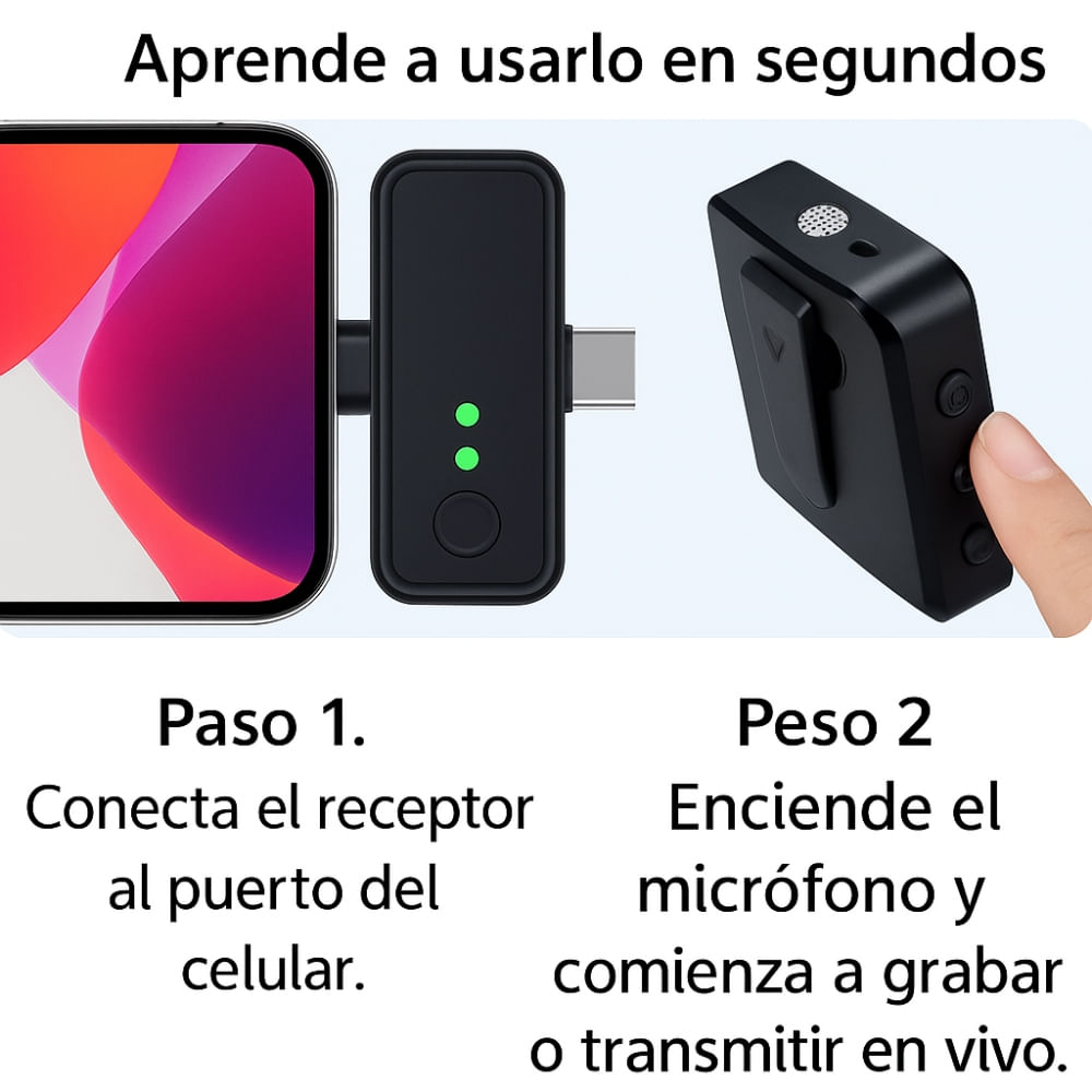 Imagen 2 del producto Micrófono inalámbrico SX31, dual, 2.4GHz, 20m de alcance, reducción de ruido