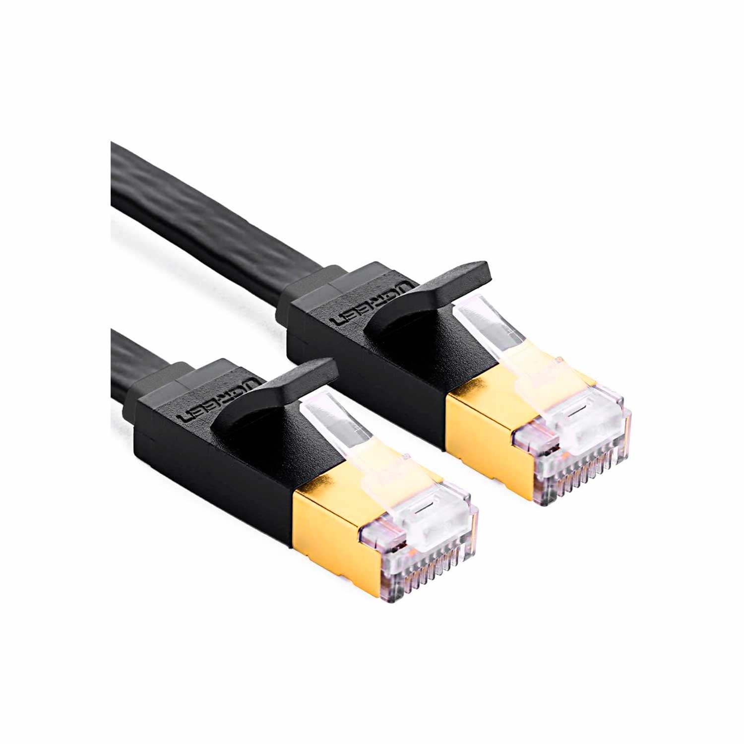 Cable Ugreen Ethernet plano RJ45 Cat 7, 3m, 10Gbps, 600MHz, blindado STP, cobre puro, conectores oro, negro