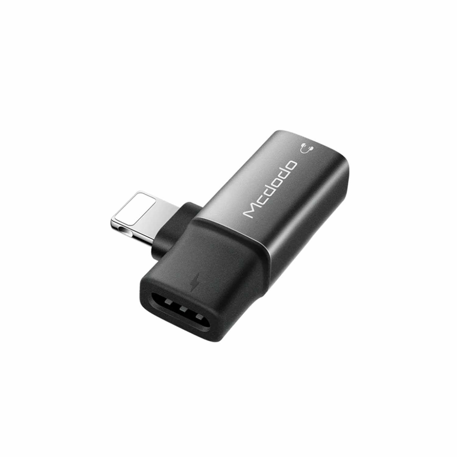 Adaptador Mcdodo Lightning a DC3.5mm, carga y audio, 2A, compatible iPhone 7 a 14, aleación aluminio, negro