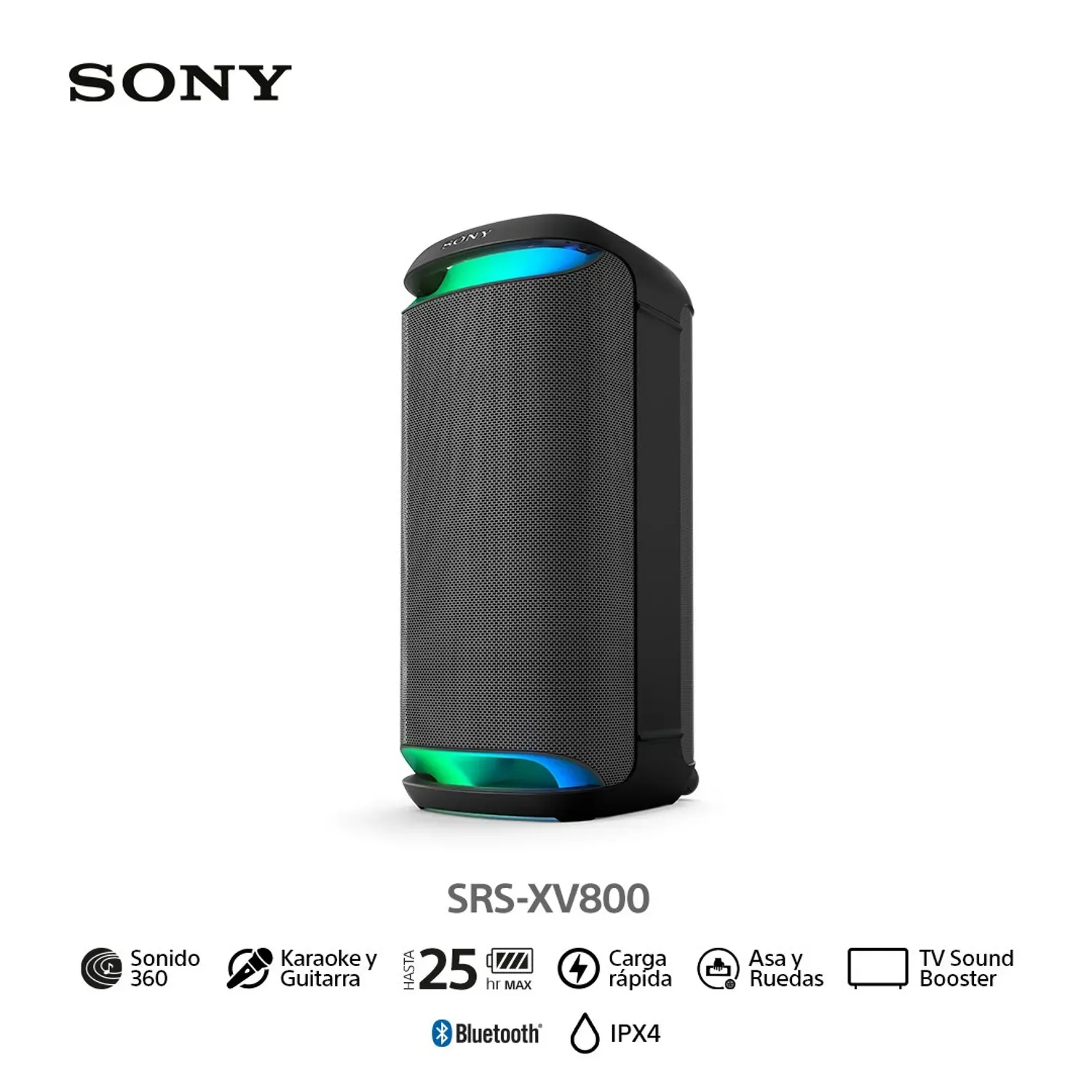 Imagen 2 del producto Parlante de torre bluetooth Sony  SRS-XV800 Mega Bass, resistente al agua IPX4, hasta 25 de reproducción, iluminación, negro