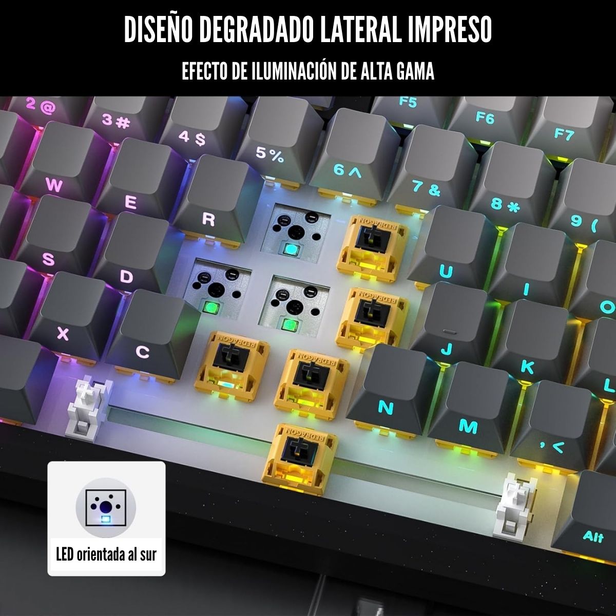 Imagen 2 del producto Teclado gamer inalámbrico Redragon Penumbra Pro K687GG, bluetooth, mecánico, RGB, switches Lion L, hot swap