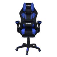Silla gamer Extingtion Sapp, gamuza y cuerina, reclinable 135°, altura ajustable, reposapiés, azul