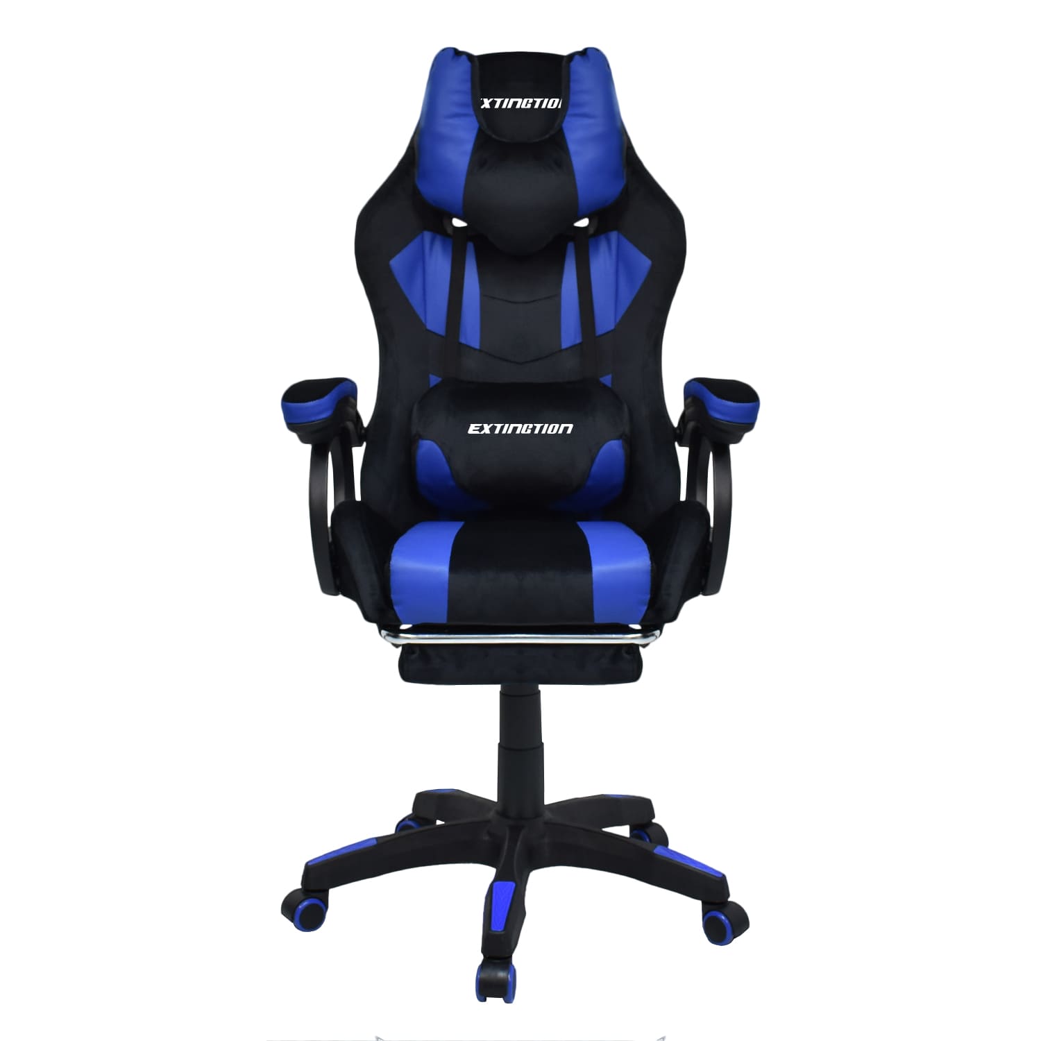 Imagen 1 del producto Silla gamer Extingtion Sapp, gamuza y cuerina, reclinable 135°, altura ajustable, reposapiés, azul