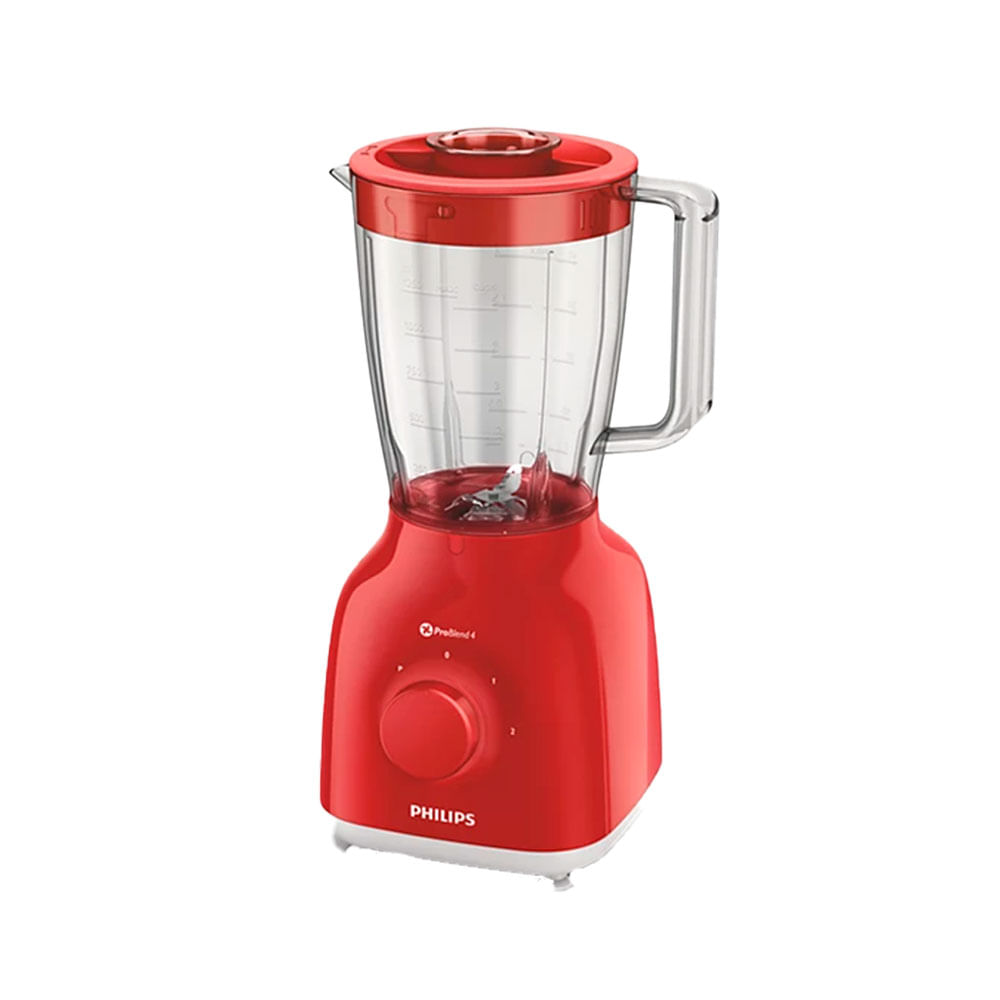 Licuadora Philips HR2105/50 Daily Collection, 400W, jarra de vidrio 1.5L, cuchillas ProBlend 4, 2 velocidades, rojo
