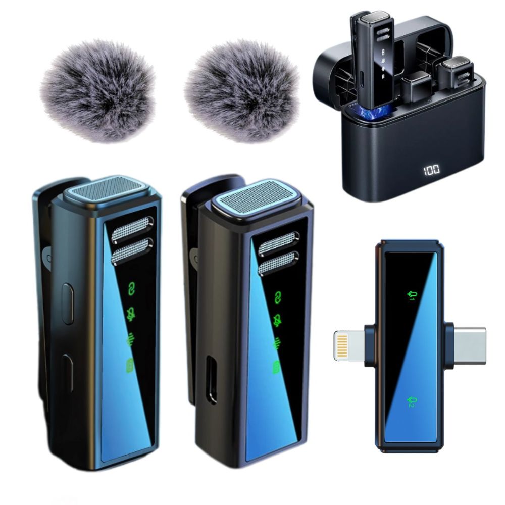 Imagen 1 del producto Micrófono inalámbrico profesional J88 Dual, con estuche y receptor 2en1 Tipo C + Lightning