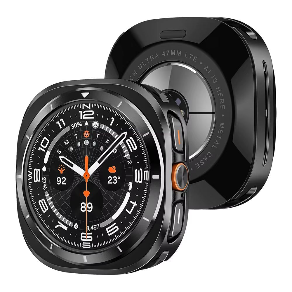 Funda metal acero inoxidable y cristal zafiro sintético para Samsung Galaxy Watch Ultra 47mm, negro mate