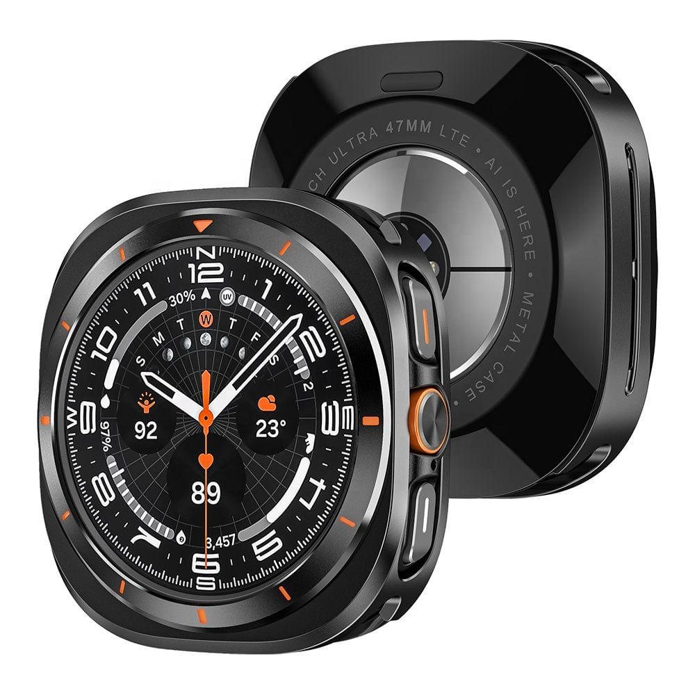 Funda metal acero inoxidable y cristal zafiro sintético para Samsung Galaxy Watch Ultra 47mm, negro