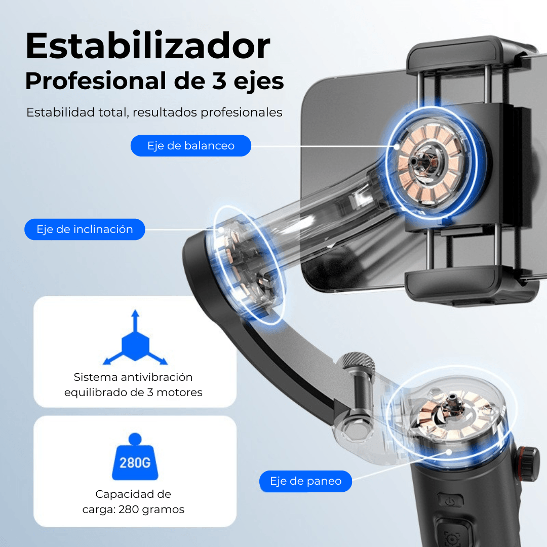 Imagen 2 del producto Gimbal estabilizador profesional TOKQI M02 para celular, 3 ejes, seguimiento de rostro, luz y control bluetooth