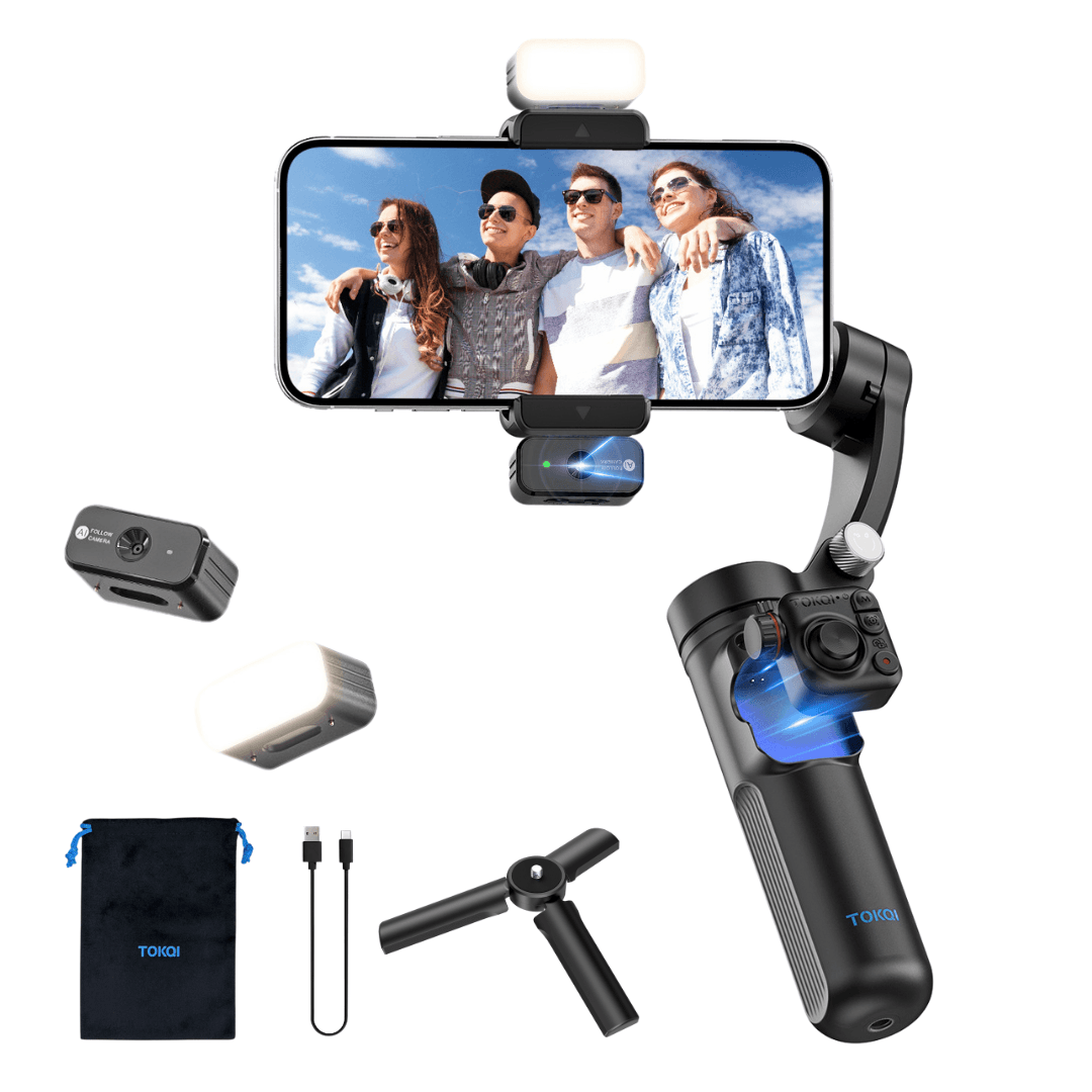 Gimbal estabilizador profesional TOKQI M02 para celular, 3 ejes, seguimiento de rostro, luz y control bluetooth
