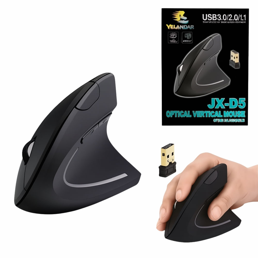 Imagen 2 del producto Mouse inalámbrico vertical recargable Inalámbrico Genérico Vertical Bluetooth/USB 2.4GHz, 3600 dpi, 6 botones, negro
