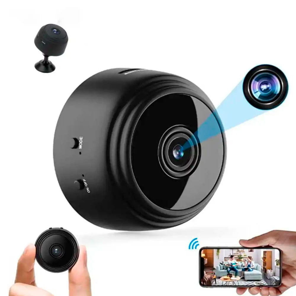 Mini cámara espía A9 ultra compacta, Wi-Fi 2.4 GHz, base magnética, ranura MicroSD 128GB, negro